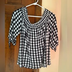 Black & White Gingham Off-Shoulder Tunic Top